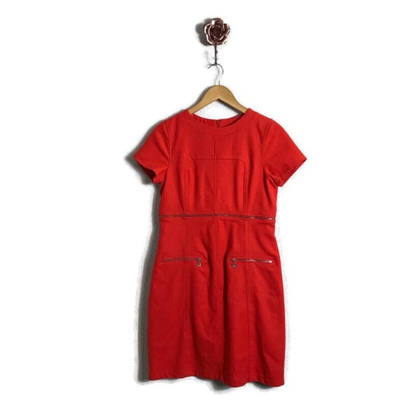Indies Red Orange‎ Virgin Wool Zipper Embellished Dress Size 12 - Picture 1 of 8